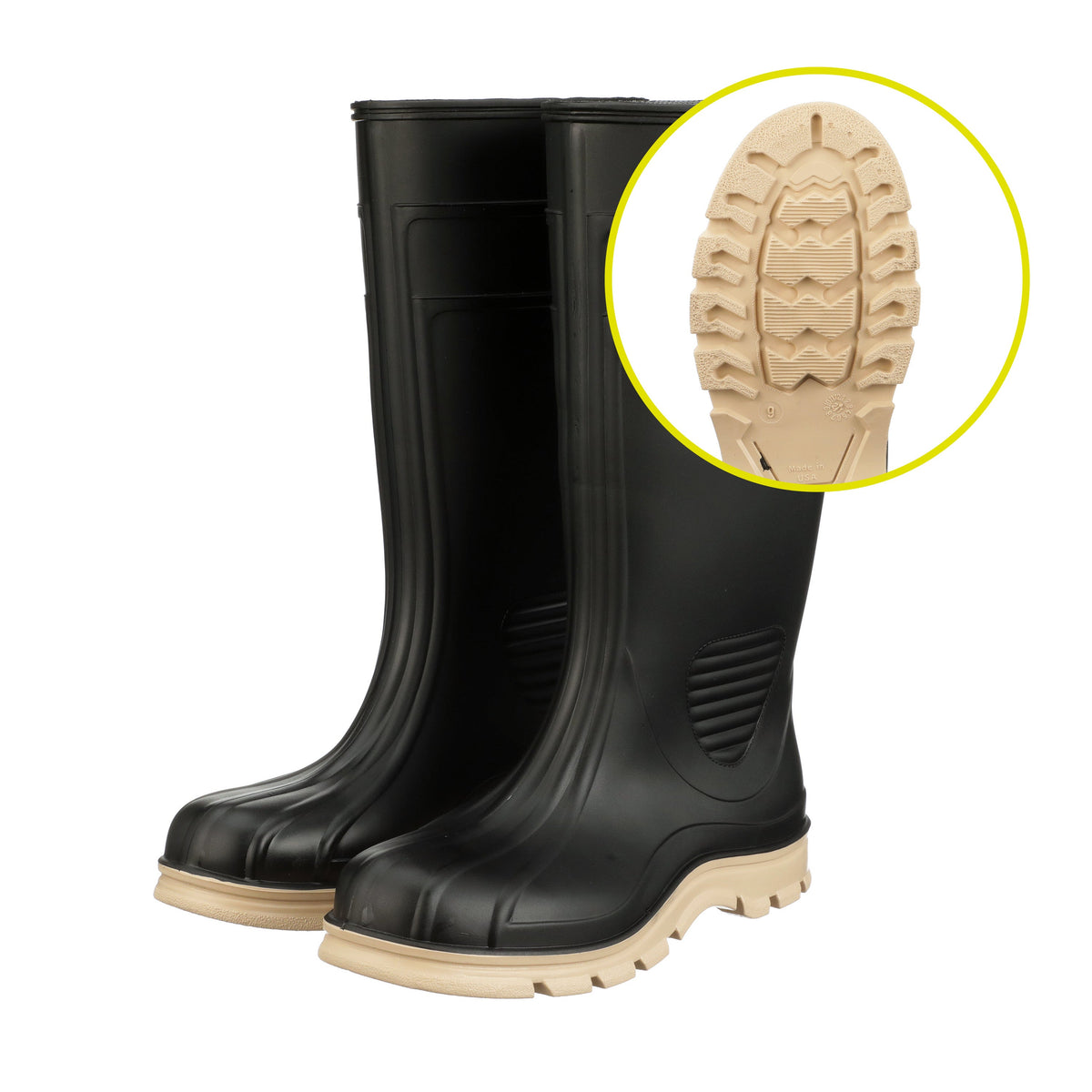 Heartland WorkTuff 15" Black Plain Toe Title 21 Food Grade Polymer Boot, Black/Cream